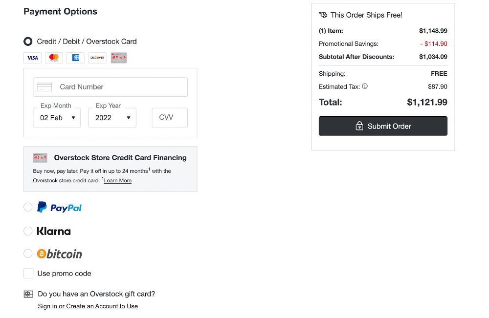 展示Overstock如何使用BitPay接受比特币作为在线结账的支付方式。