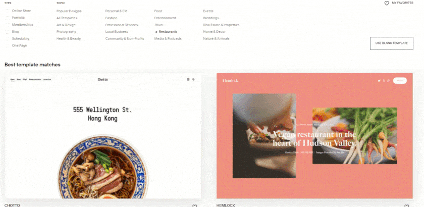 Squarespace拥有超过15个特定于餐厅的网站模板。