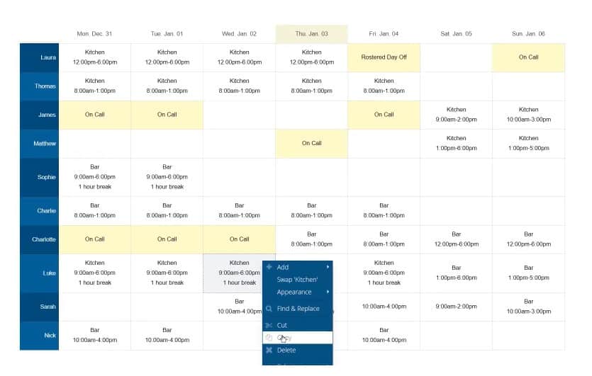 Findmyshift日历提供了一个右键菜单来操作条目。(来源:Findmyshift)