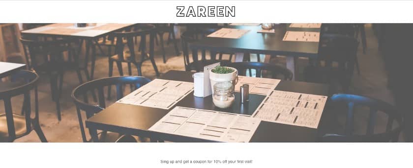 GoDaddy餐厅网站模板。Zareen主页。