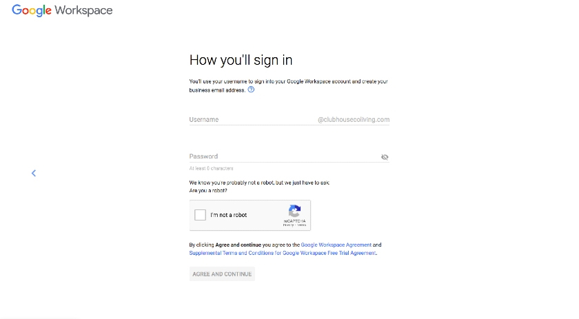 创建登录您的谷歌工作区帐户的用户名和密码。