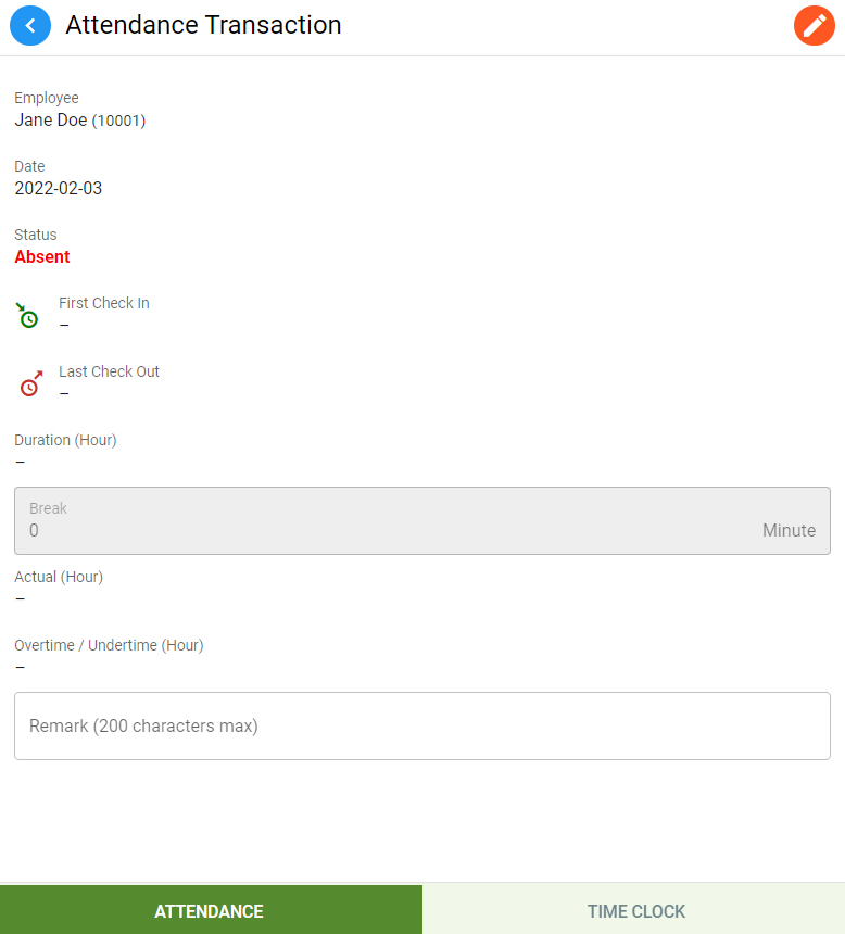 HR.myattendance transaction page to have option to manually input an employee’s daily attendance.