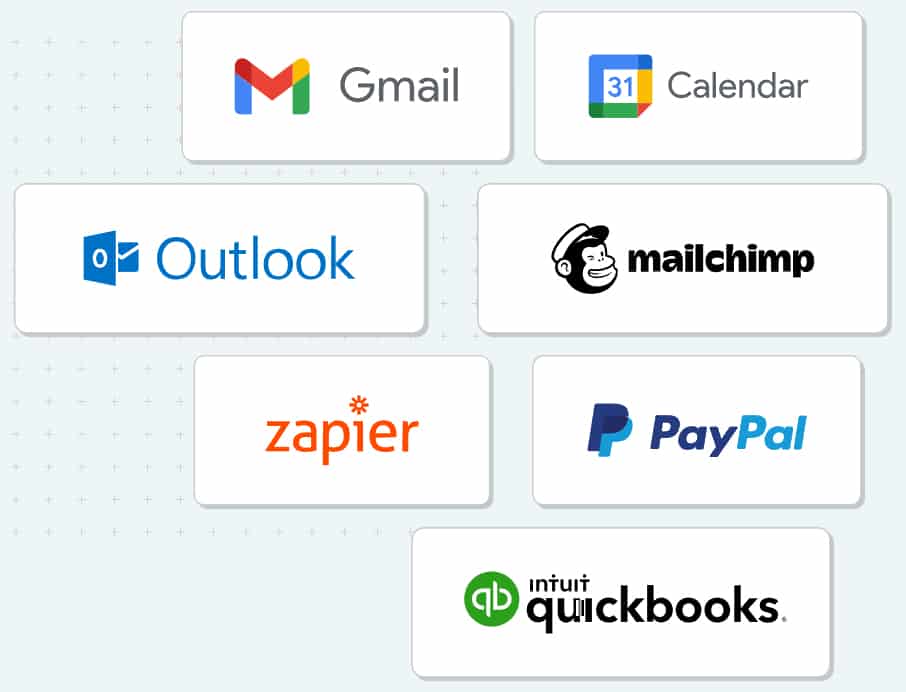 List of Method CRM integrations like Gmail, Outlook, Mailchimp, Zapier and may more.