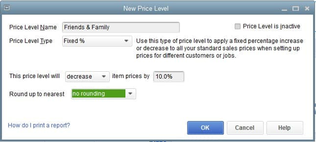 QuickBooks Premier专业服务建立新的价格水平样本。