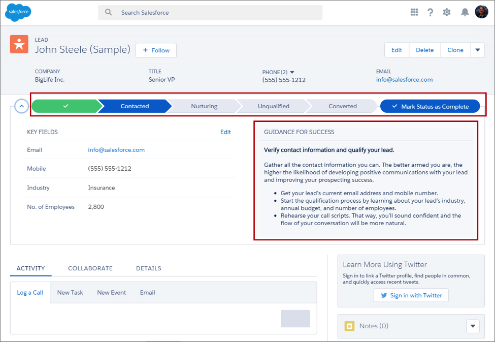 Salesforce领导一步步记录的样图。