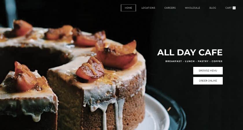 Weebly的餐厅网站模板的例子。