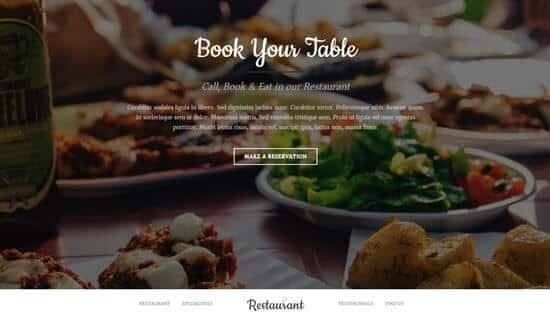 Bluehost网站模板的例子，餐厅，预订你的桌子主页。