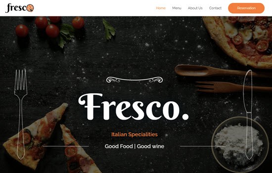 Bluehost网站模板的例子餐厅，Fresco主页。