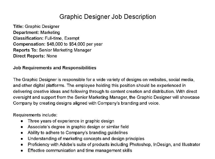 平面设计师职位描述。