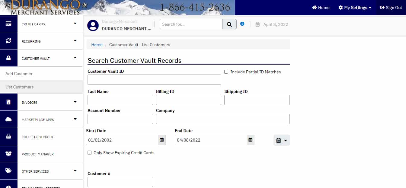 在杜兰戈商业服务的客户保险库中添加客户详细信息选项卡。