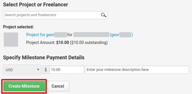 在Freelancer.com中创建里程碑按钮。