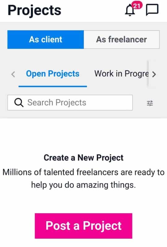 在移动应用Freelancer.com上发布项目作为客户端。