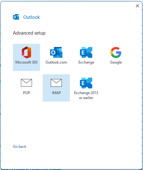 Outlook高级设置选择IMAP或POP