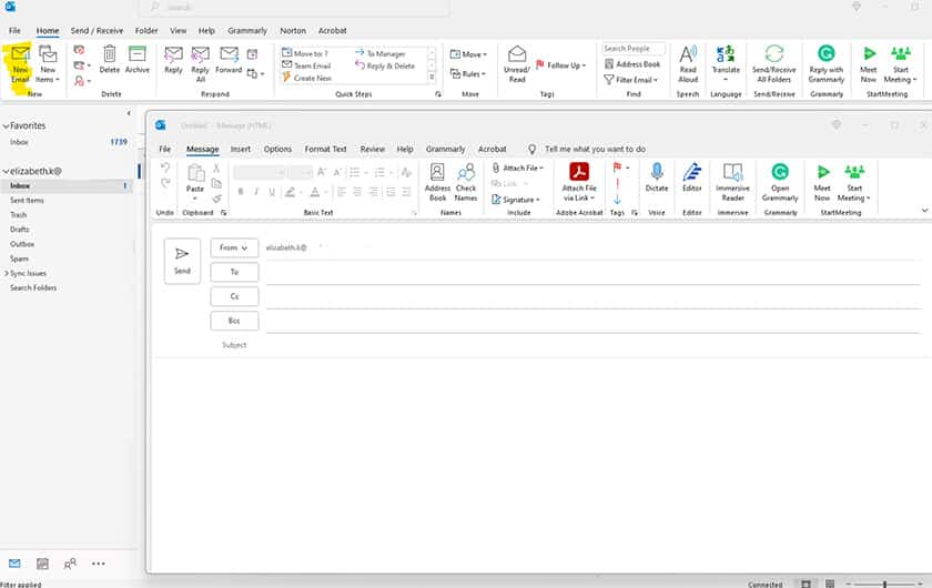 开始一个新的Outlook商务邮件