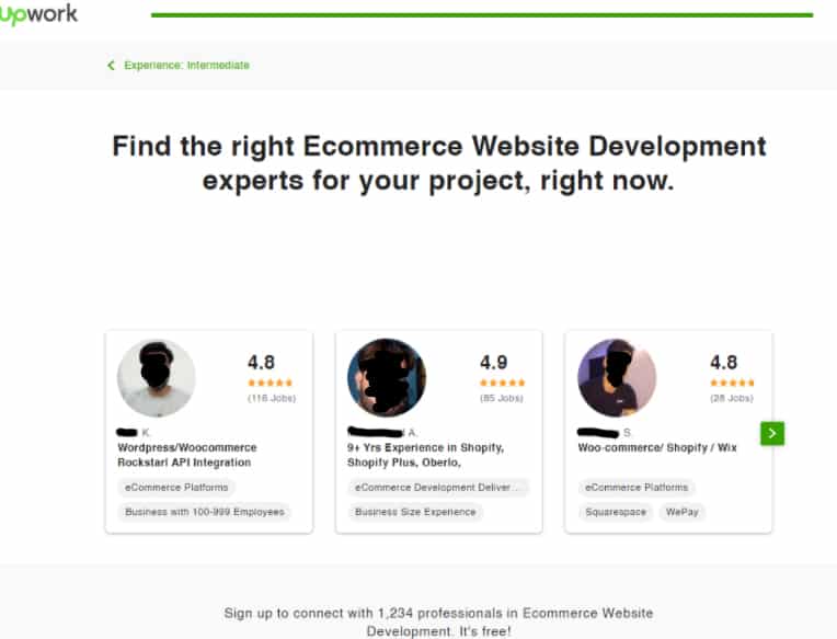 Upwork样本电子商务网站开发者自由职业者。