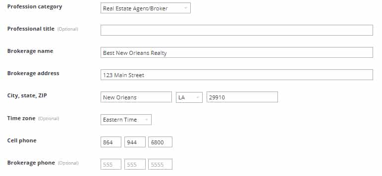 在Zillow.com代理仪表板上填写表格。