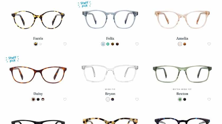 Warby Parker的网上眼镜商店。