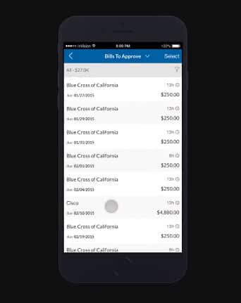 手机上的Bill.com Approver屏幕。
