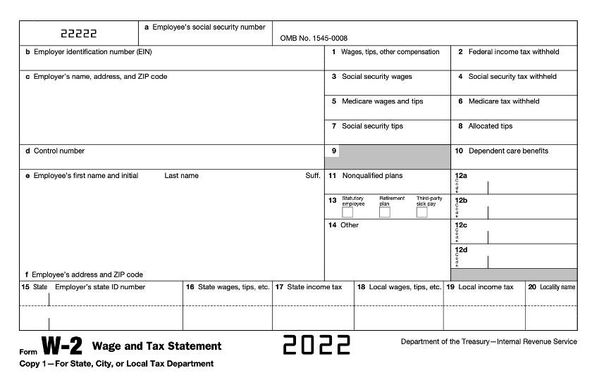 显示美国国税局报税表W-2 2022。