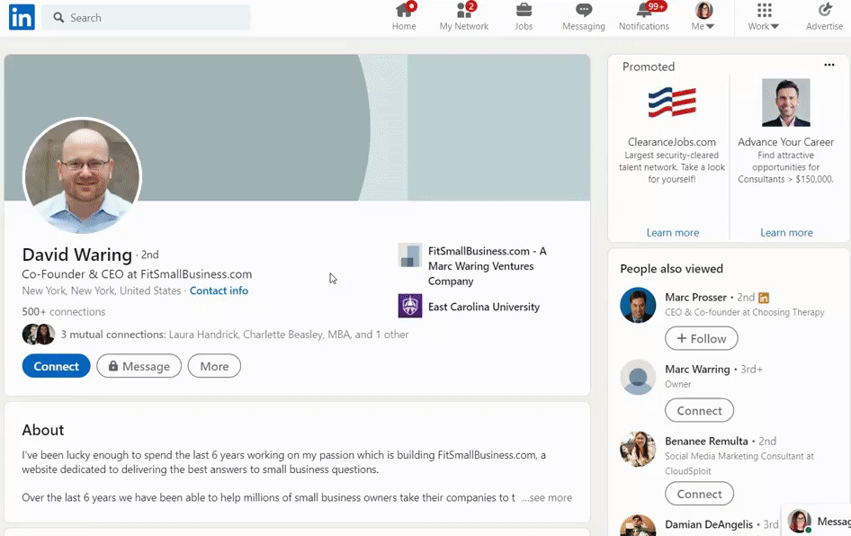 适合小企乐鱼游戏app下载业的个人资料页面在LinkedIn的个人资料样本。