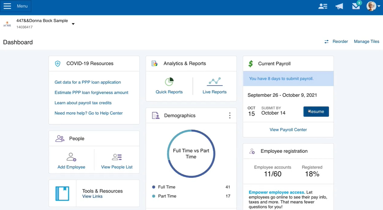 Analytics and Reports from Paychex Flex dashboard.