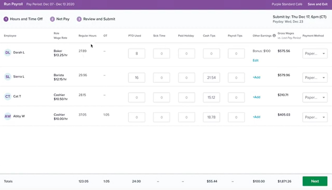 Homebase Payroll sample.