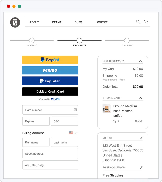PayPal业务样例结帐页面与标准集成PayPal。