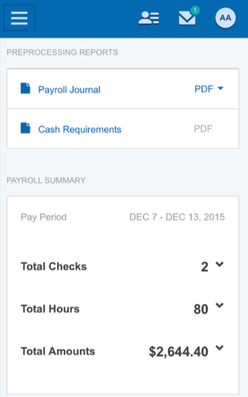 Paychex的移动应用程序示例。