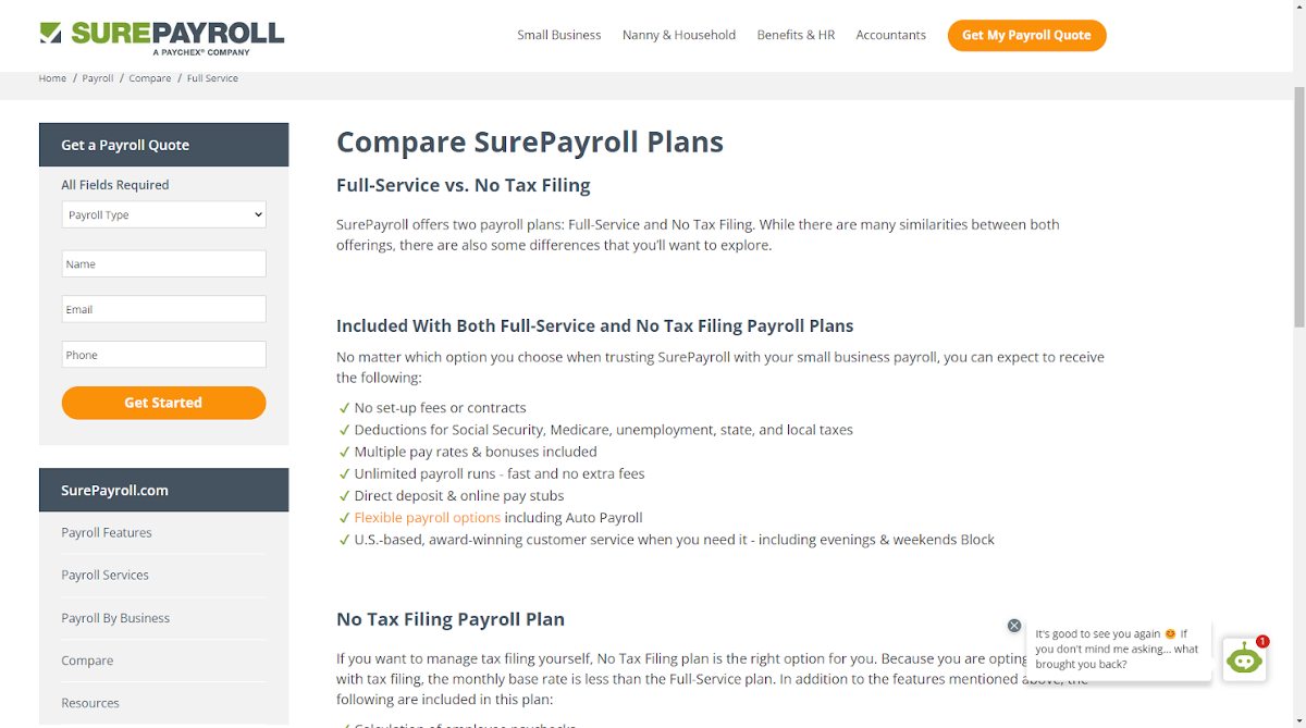 SurePayroll没有在其网站上列出计划价格。