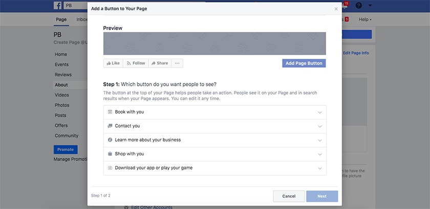 为你的Facebook商业页面添加一个呼吁行动的按钮。