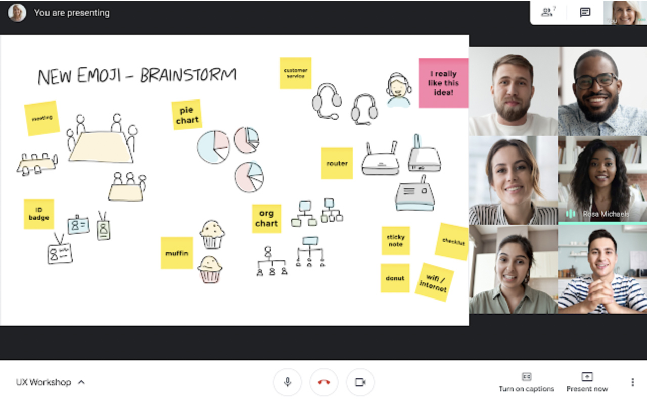 在谷歌会议中使用谷歌Jamboard进行视频会议。