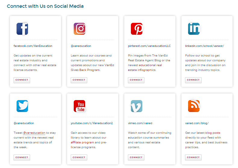 范教育中心社交媒体网络列表。