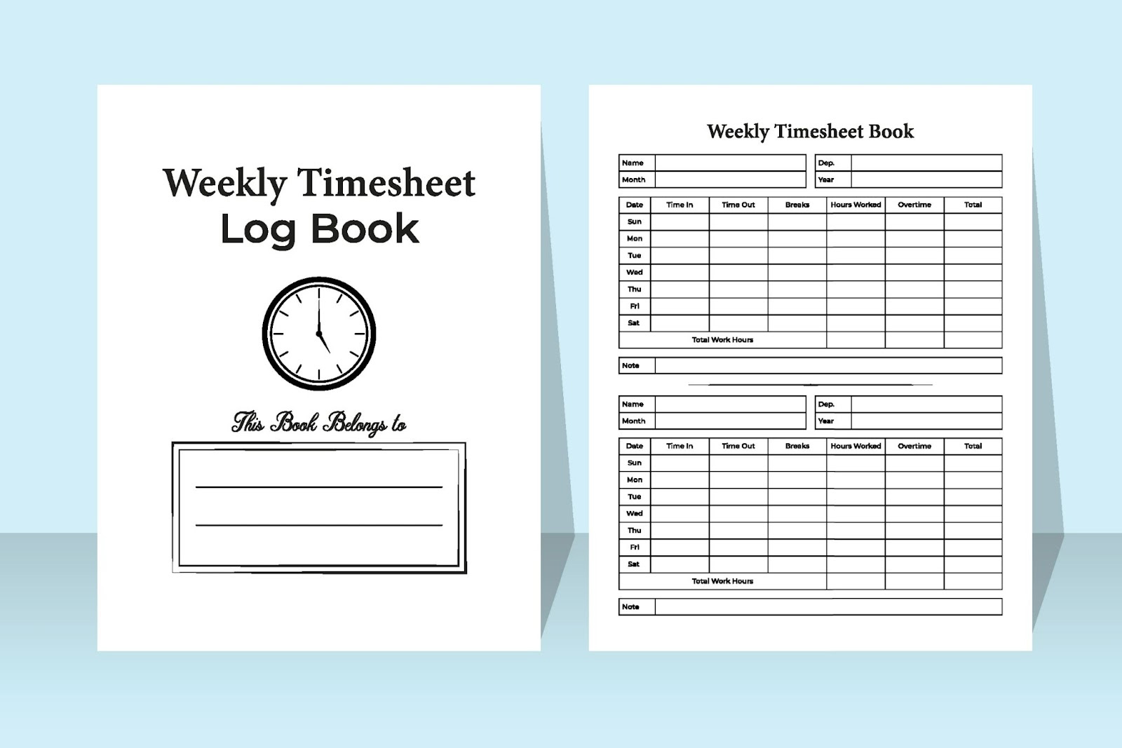 Weekly timesheet log book interior.