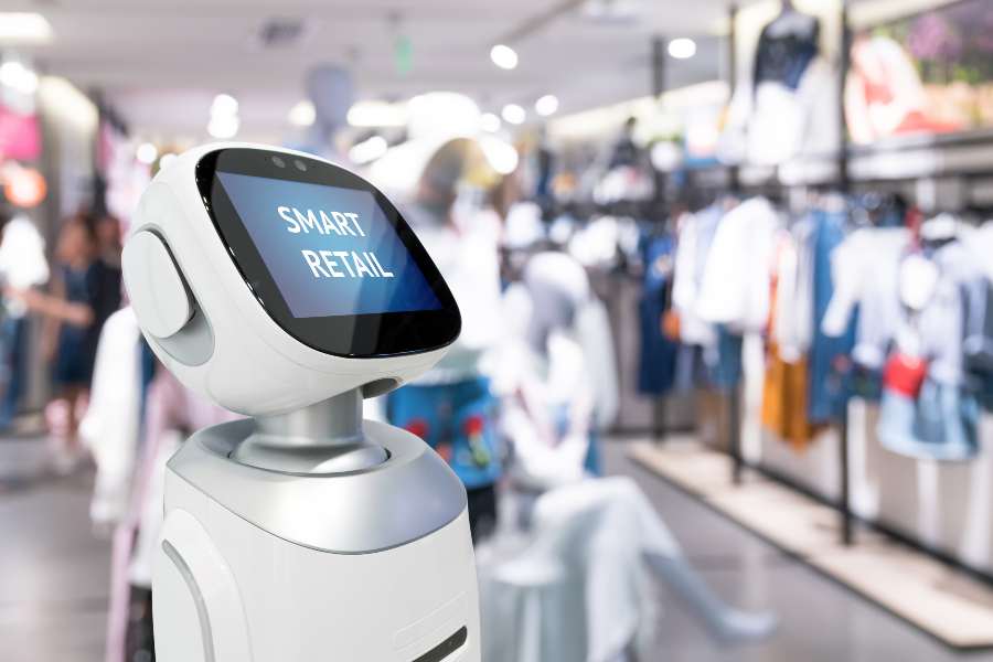 年代mart retail word in artificial intelligence robot screen.