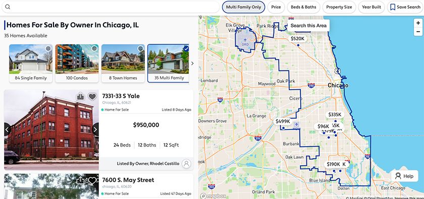 FSBO multi-family property search example.