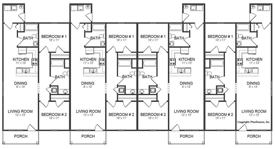四套公寓住宅楼平面布置图的例子。