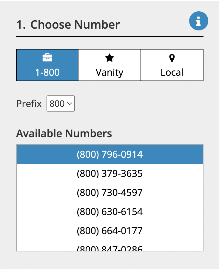 FreedomVoice用户选择一个电话号码。
