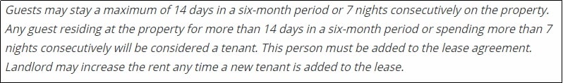 租赁协议示例中的客人策略。