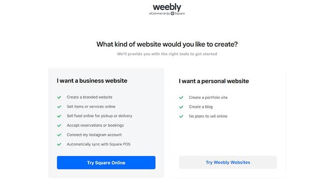 选择你想创建的网站类型。
