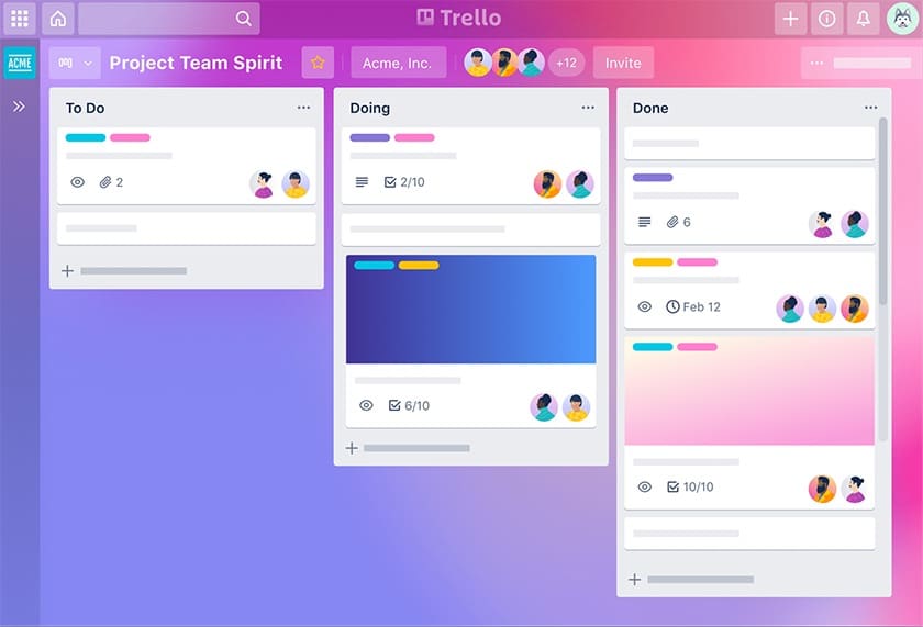Trello project management software clean and simple dashboard.