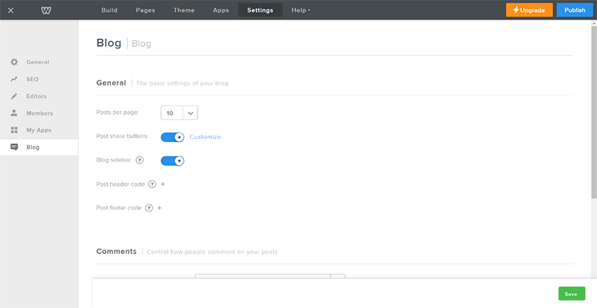 Weebly选项添加和配置社交分享按钮。
