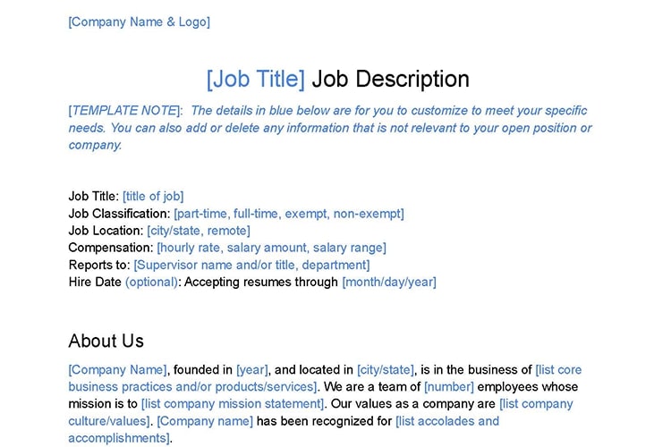 Job description template.