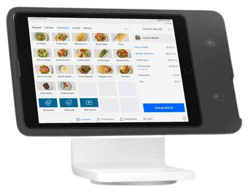 Square iPad支架，链接到Square主页的新标签。