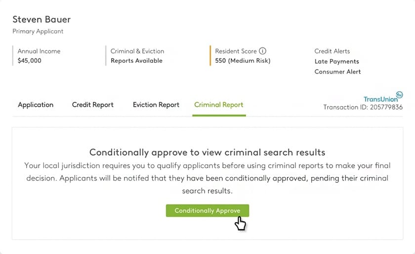 Apartments.com租客筛选报告的例子。