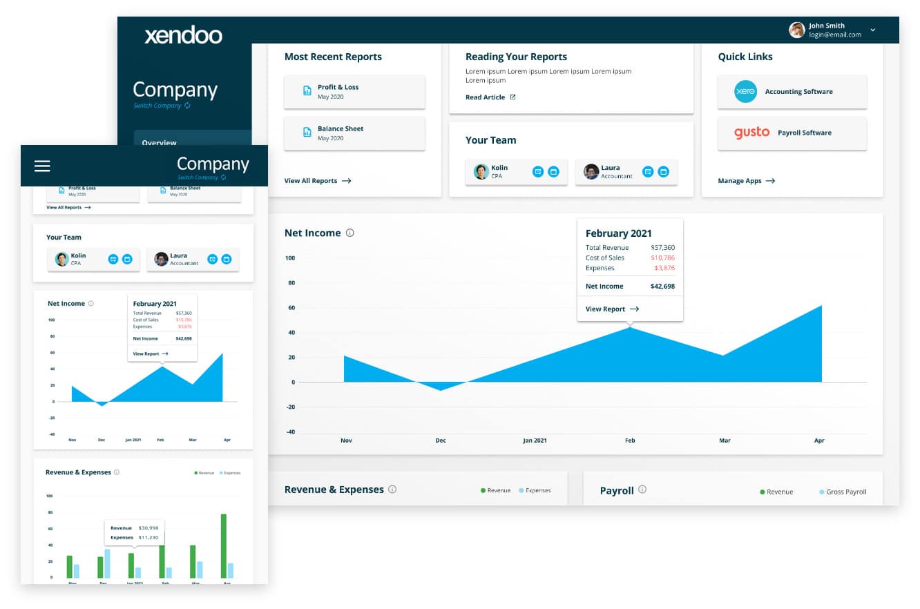 Xendoo报告功能在桌面和移动应用程序。