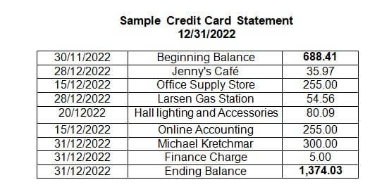 信用卡对账单的例子。
