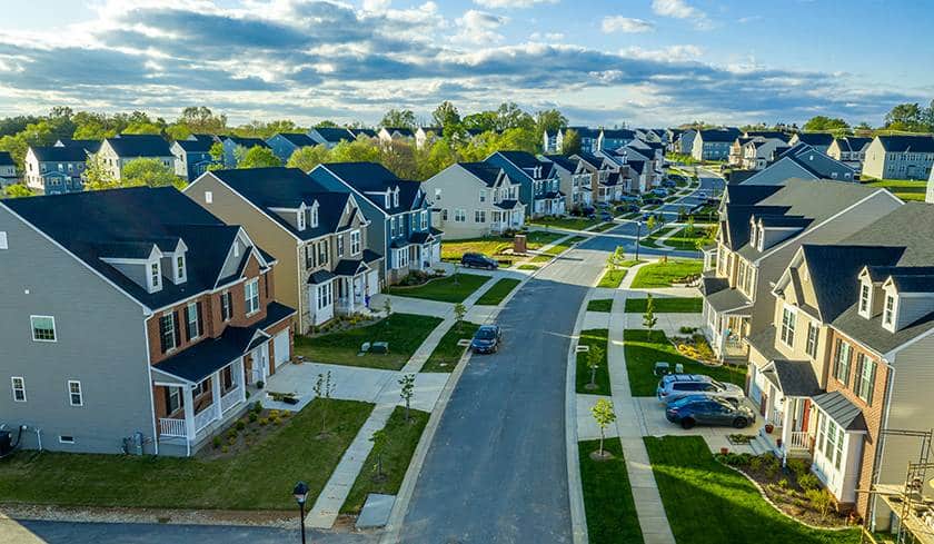 Neighborhood with houses and street.