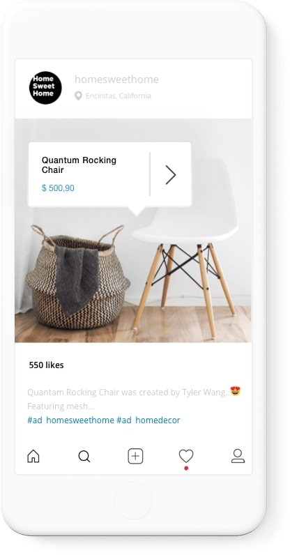 这款智能手机展示了Instagram上一个以摇椅为特色的购物帖子。