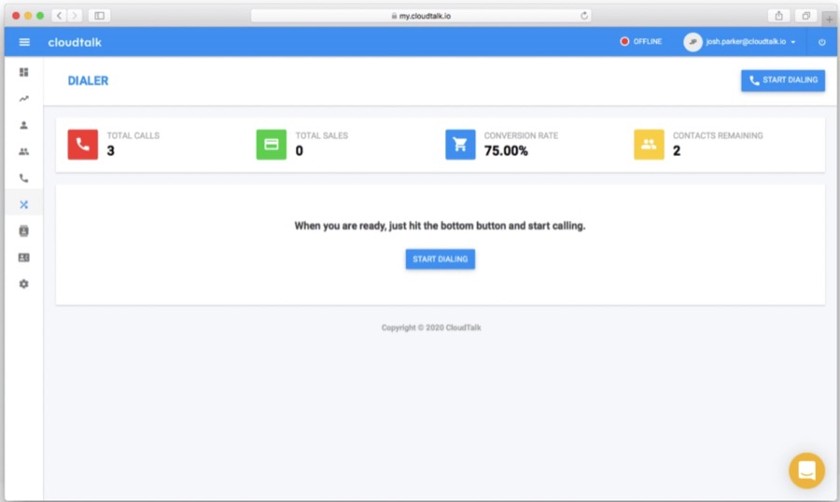 Image showing the CloudTalk dialer dashboard.