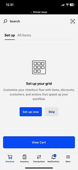 Square for 乐鱼app官网下载入口Retail POs应用程序提示用户设置结帐屏幕网格。
